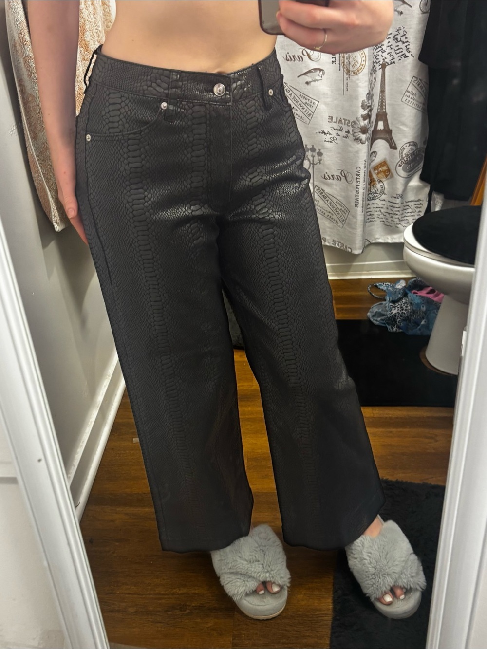 Bar III Black Faux-Snake Leather-like wide leg pants